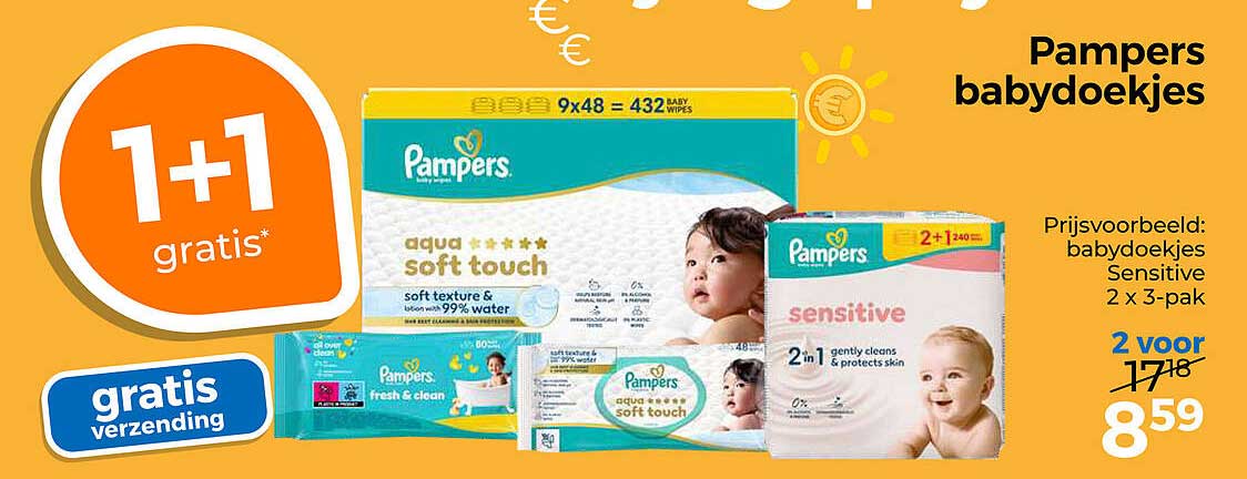 Pampers babydoekjes 1+1 gratis