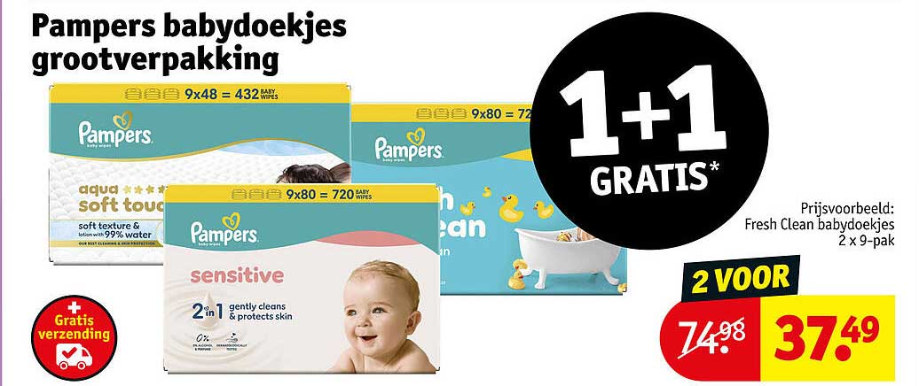 Pampers babydoekjes grootverpakking 1+1 GRATIS*