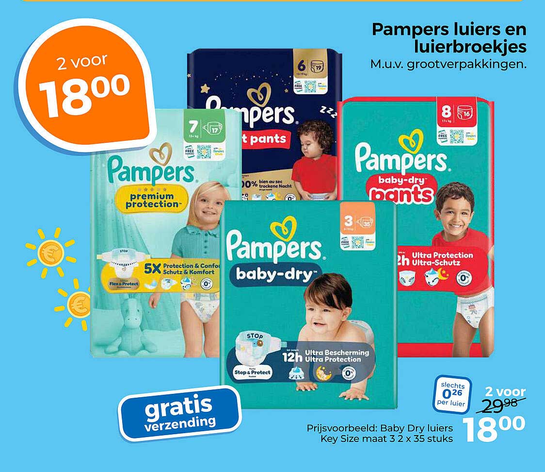 Pampers luiers en luierbroekjes M.u.v. grootverpakkingen.