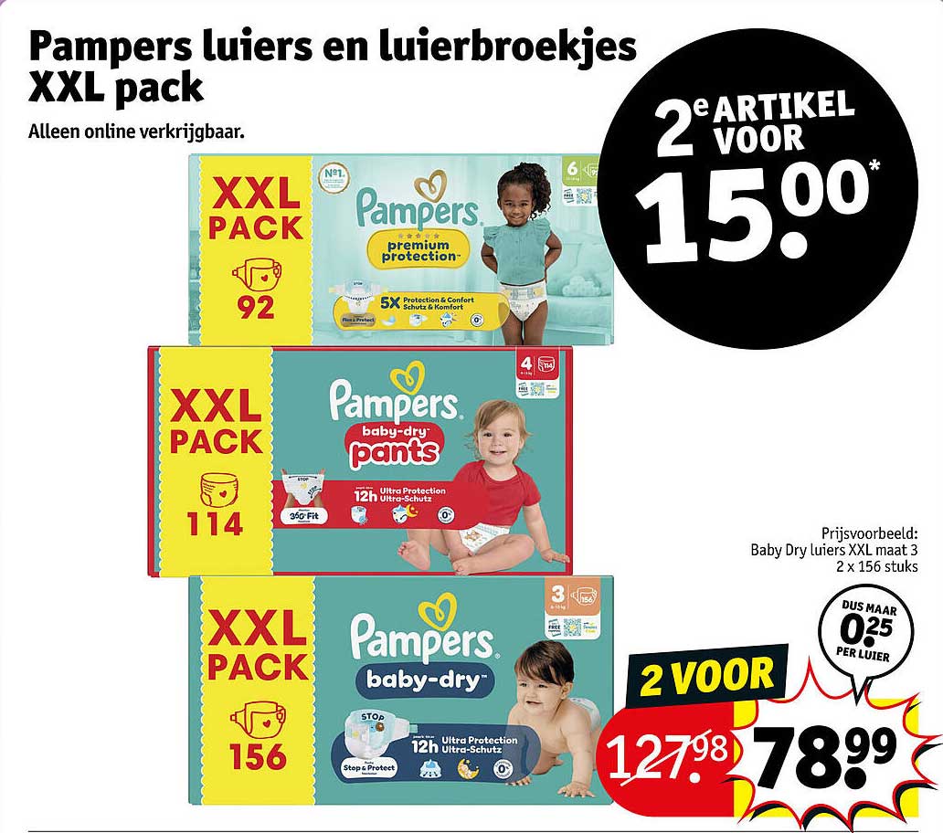 Pampers Luiers en luierbroekjes XXL pack 2e artikel voor 15.00