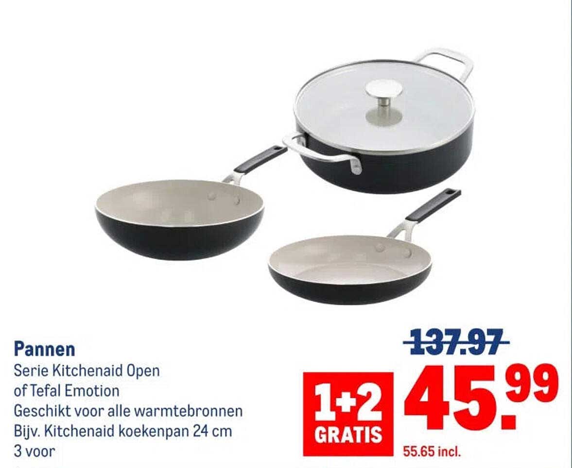 Pannen Serie Kitchenaid Open of Tefal Emotion Geschikt voor alle warmtebronnen Bijv. Kitchenaid koekenpan 24 cm 3 voor 1+2 GRATIS