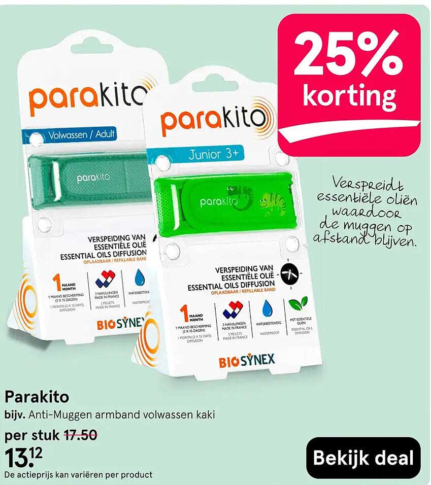 Parakito biv. Anti-Muggen armband volwassen kaki