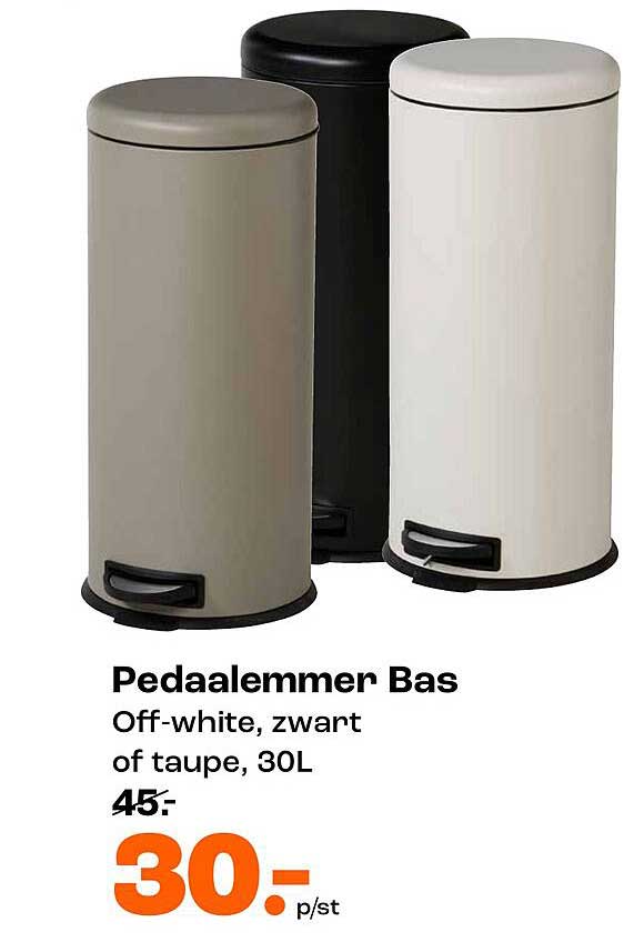 Pedaalemmer Bas Off-white, zwart of taupe, 30L