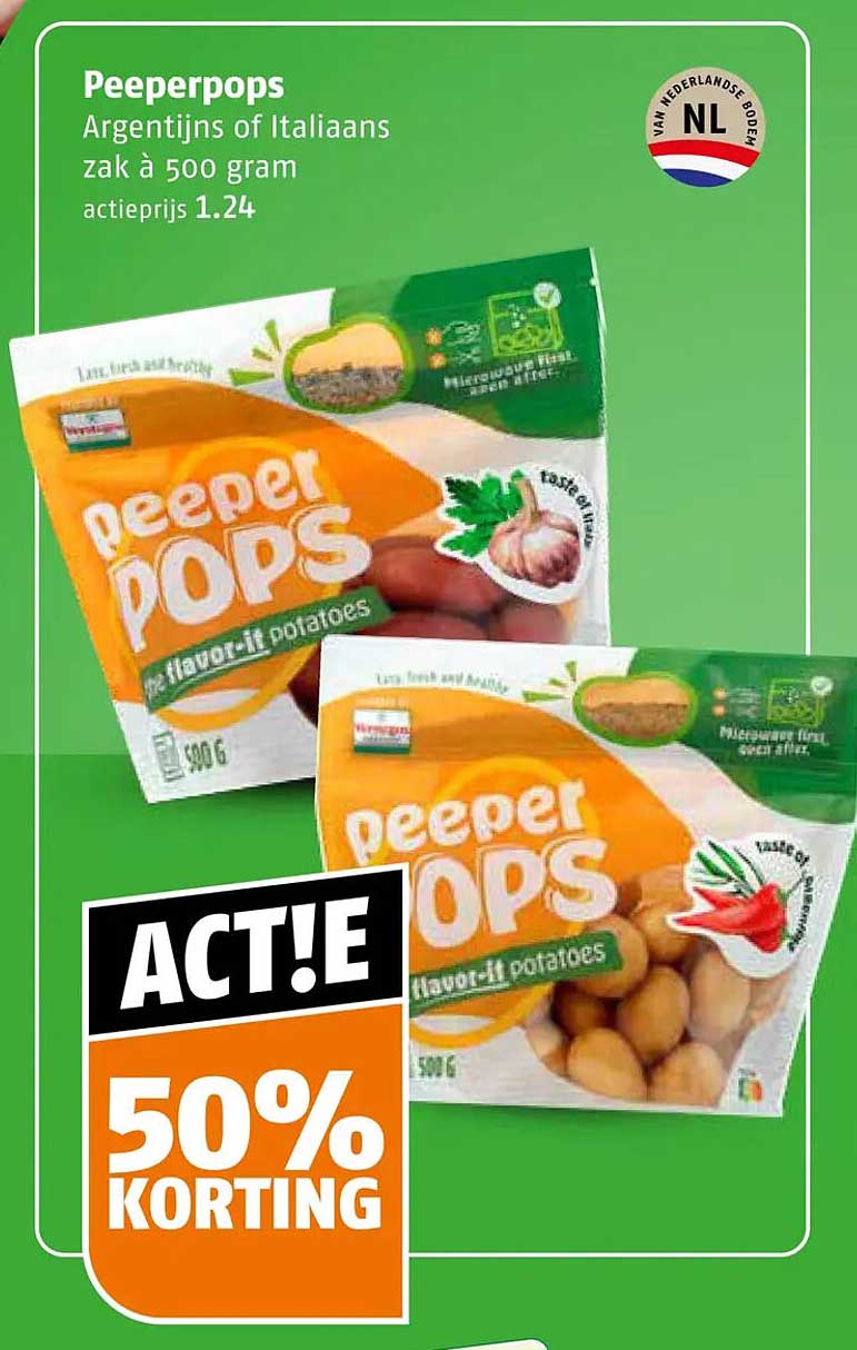 Peeperpops Argentijns of Italiaans zak à 500 gram 50% korting