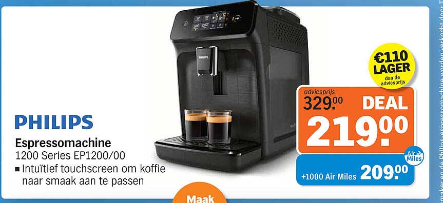 PHILIPS Espressomachine 1200 Series EP1200/00 Intuïtief touchscreen om koffie naar smaak aan te passen
