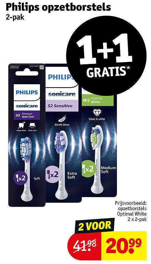 Philips opzetborstels 2-pak 1+1 GRATIS*