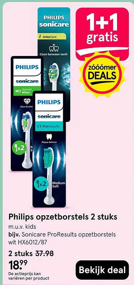 Philips opzetborstels 2 stuks 1+1 gratis