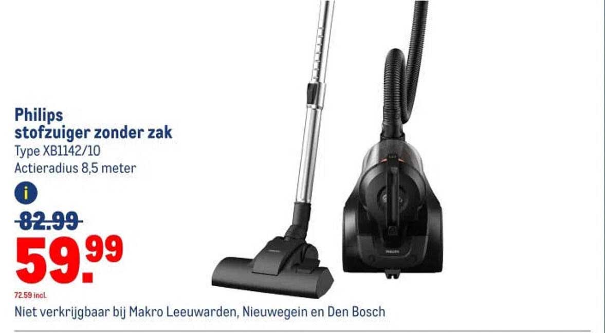Philips stofzuiger zonder zak Type XB1142/10 Actieradius 8,5 meter