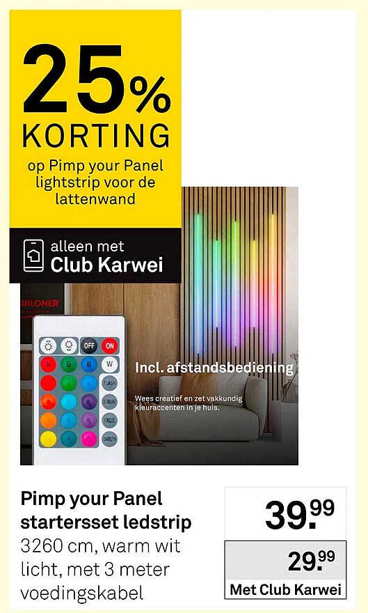 Pimp your Panel startersset ledstrip 3260 cm, warm wit licht, met 3 meter voedingskabel