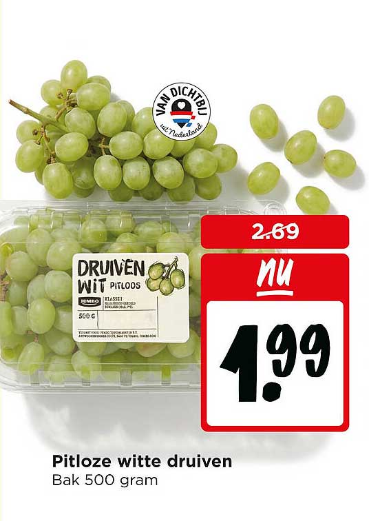 Pitloze witte druiven Bak 500 gram