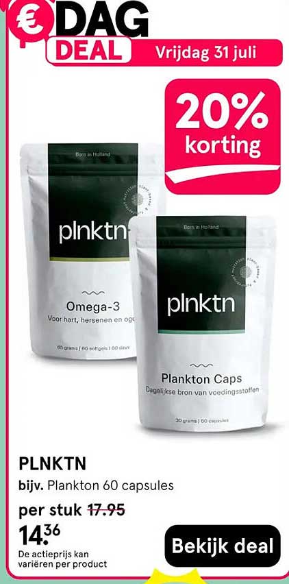 PLNKTN bijv. Plankton 60 capsules 20% korting
