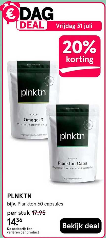 PLNKTN bijv. Plankton 60 capsules 20% korting