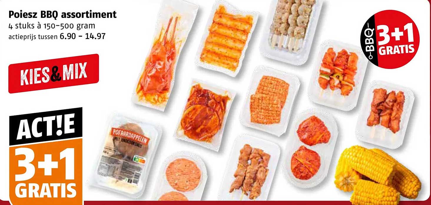 Poiesz BBQ assortiment 4 stuks à 150–500 gram 3+1 GRATIS
