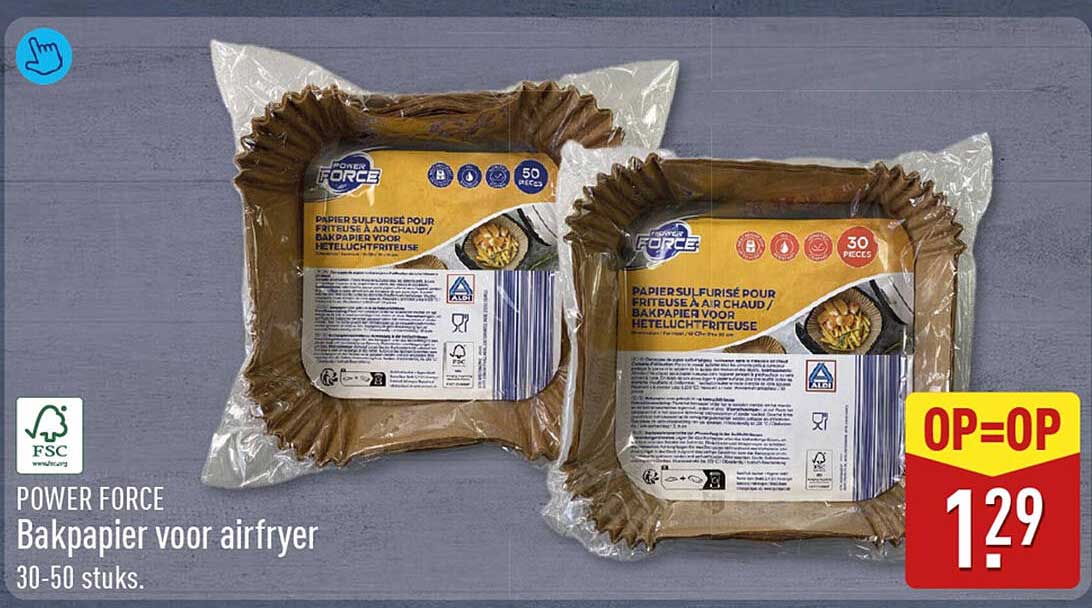 POWER FORCE Bakpapier voor airfryer 30-50 stuks OP=OP