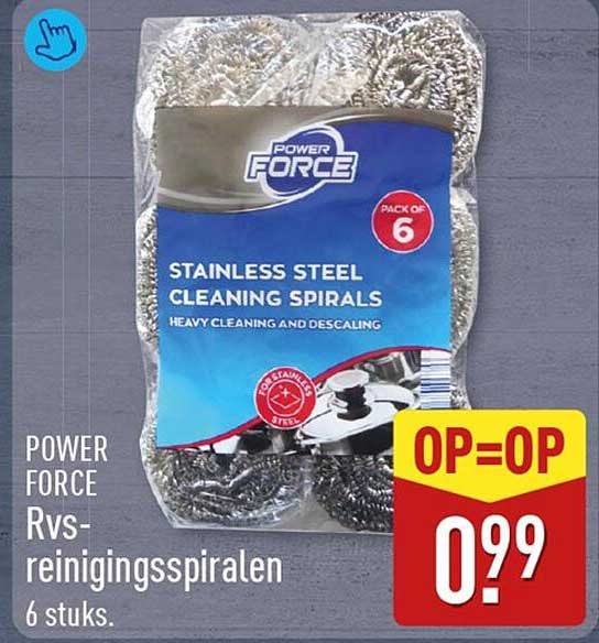 POWER FORCE Rvs-reinigingsspiralen 6 stuks. OP=OP