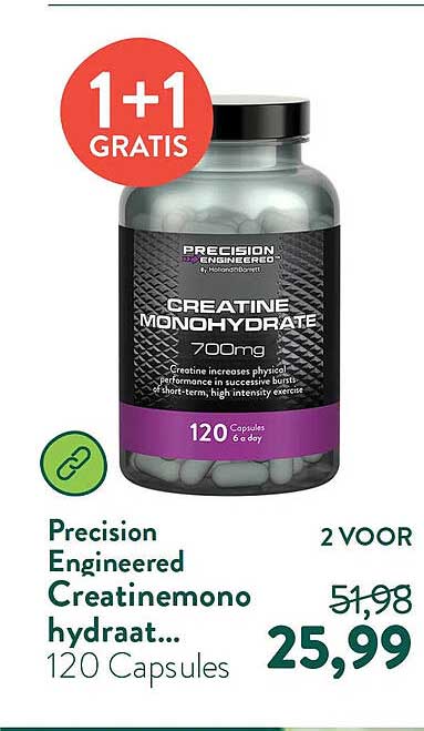 Precision Engineered Creatinemonohydraat... 120 Capsules 1+1 GRATIS