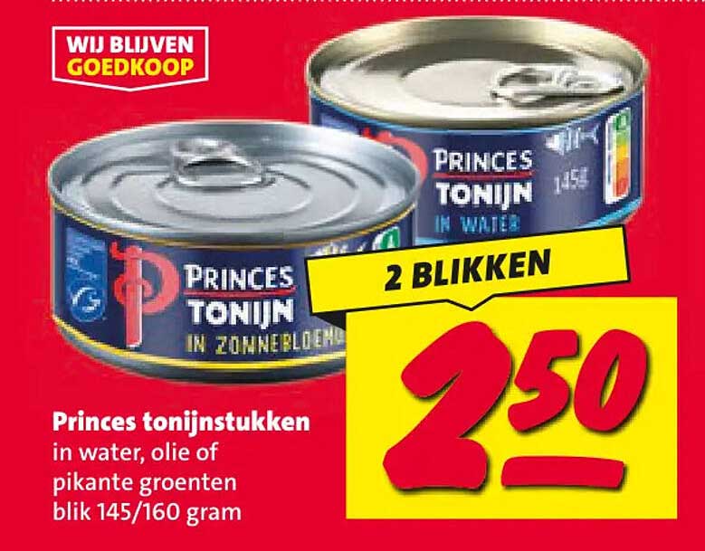 Princes tonijnstukken in water, olie of pikante groenten blik 145/160 gram 2 blikken