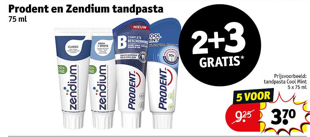 Prodent en Zendium tandpasta 75 ml 2+3 GRATIS*
