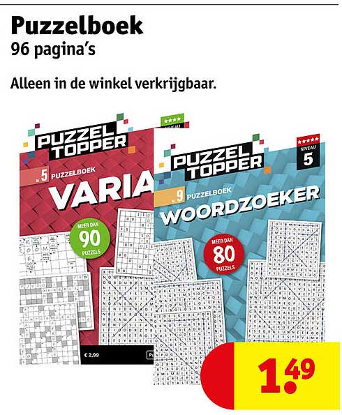Puzzelboek 96 pagina's Alleen in de winkel verkrijgbaar.