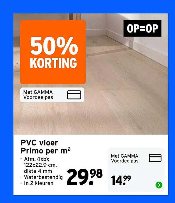 PVC vloer Primo per m² 50% KORTING OP=OP