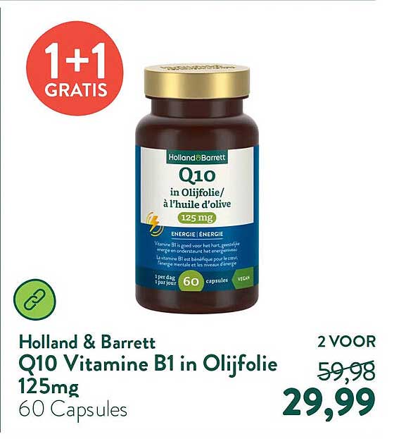 Q10 Vitamine B1 in Olijfolie 125mg 60 Capsules 1+1 GRATIS
