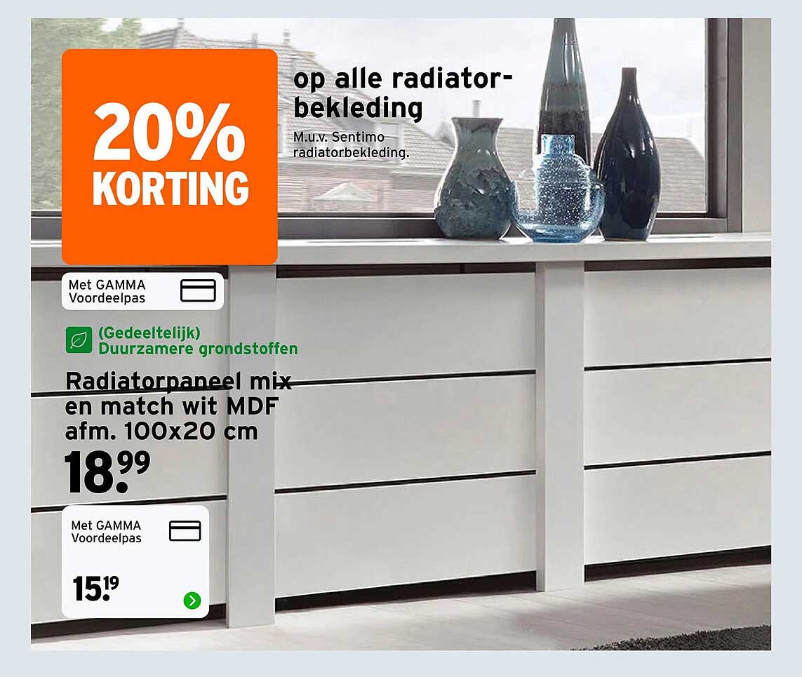 Radiatorpaneel mix en match wit MDF afm. 100x20 cm