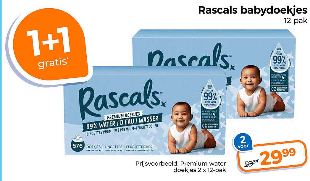 Rascals babydoekjes 12-pak 1+1 gratis