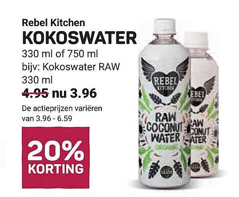 Rebel Kitchen KOKOSWATER 330 ml of 750 ml bijv: Kokoswater RAW 330 ml 20% KORTING