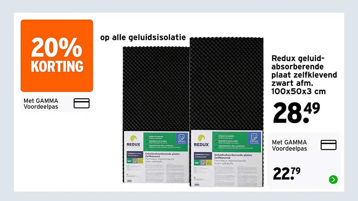 Redux geluid-absorberende plaat zelfklevend zwart afm. 100x50x3 cm