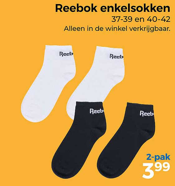 Reebok enkelsokken 37-39 en 40-42 Alleen in de winkel verkrijgbaar.