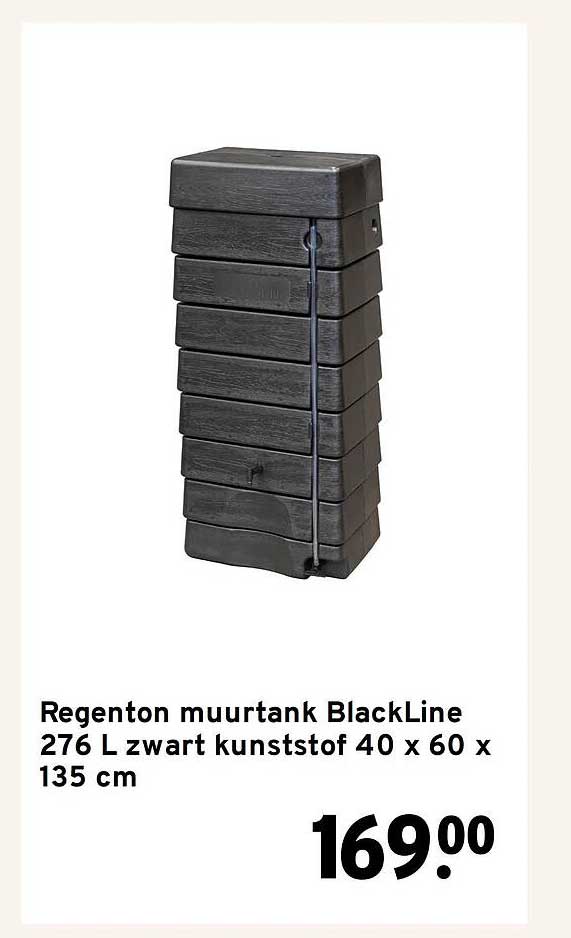 Regenton muurtank BlackLine 276 L zwart kunststof 40 x 60 x 135 cm