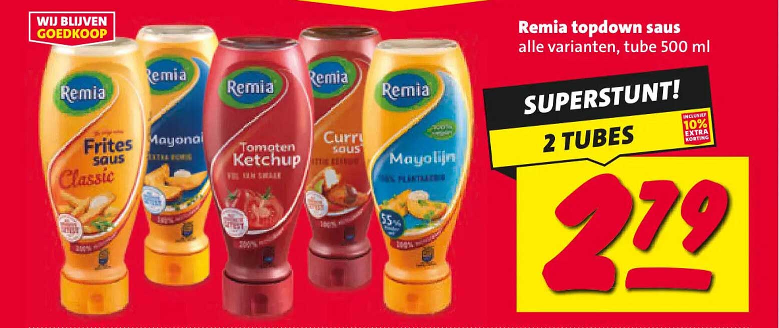 Remia topdown saus alle varianten, tube 500 ml SUPERSTUNT! 2 TUBES