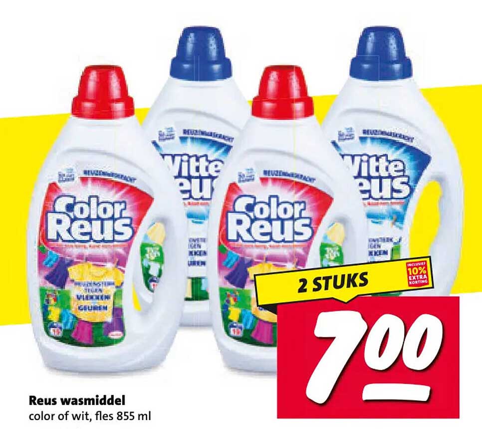 Reus wasmiddel color of wit, fles 855 ml 2 STUKS