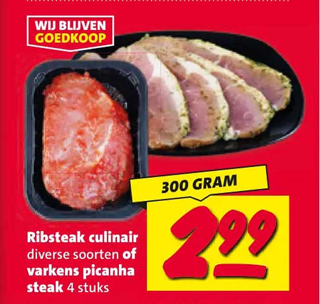 Ribsteak culinair diverse soorten of varkens picanha steak 4 stuks 300 gram
