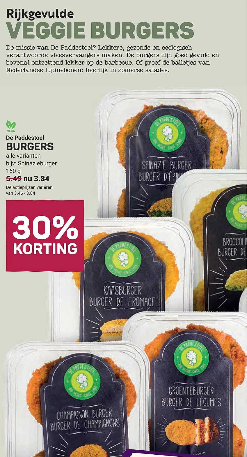 Rijkgevulde veggie burgers 30% korting