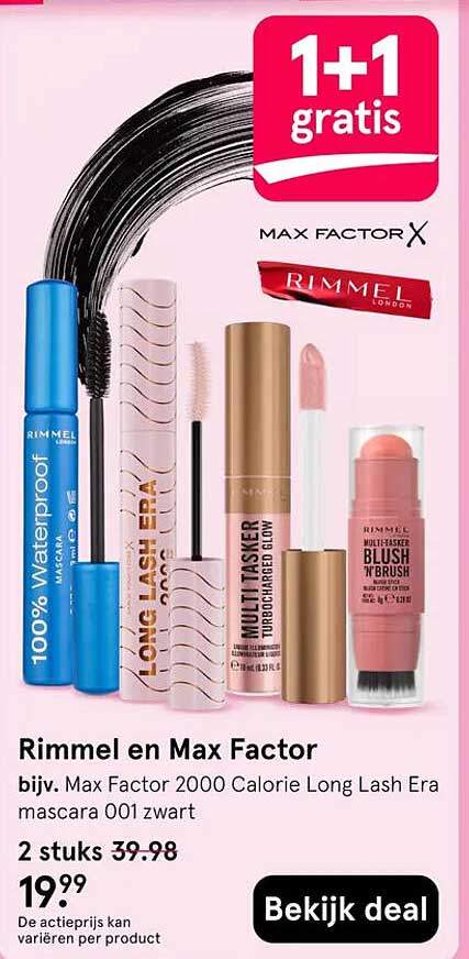 Rimmel en Max Factor 1+1 gratis