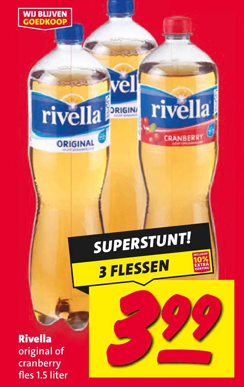 Rivella original of cranberry fles 1.5 liter SUPERSTUNT! 3 FLESSEN