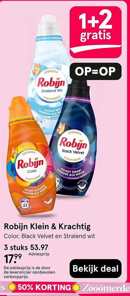 Robijn Klein & Krachtig 1+2 gratis OP=OP