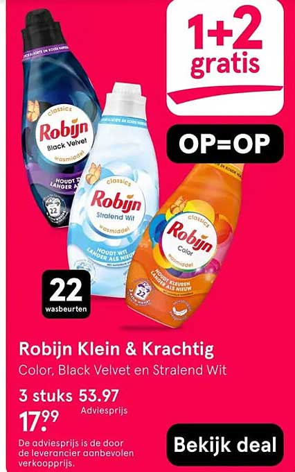Robijn Klein & Krachtig Color, Black Velvet en Stralend Wit 1+2 gratis