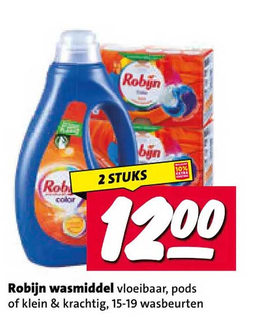 Robijn wasmiddel vloeibaar, pods of klein & krachtig, 15-19 wasbeurten 2 STUKS