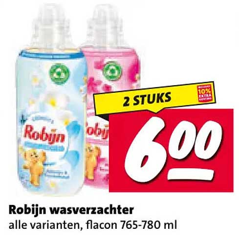 Robijn wasverzachter alle varianten, flacon 765-780 ml 2 STUKS