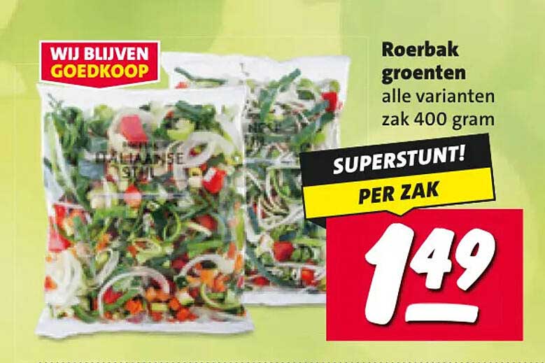 Roerbak groenten alle varianten zak 400 gram SUPERSTUNT! PER ZAK