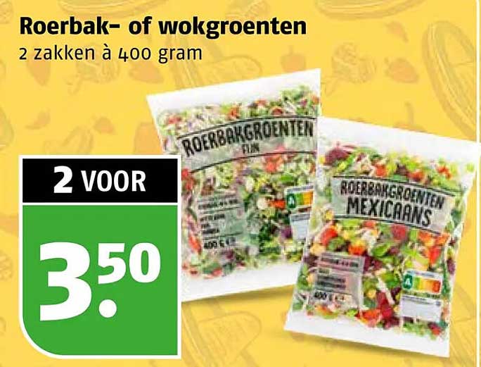 Roerbak- of wokgroenten 2 zakken à 400 gram