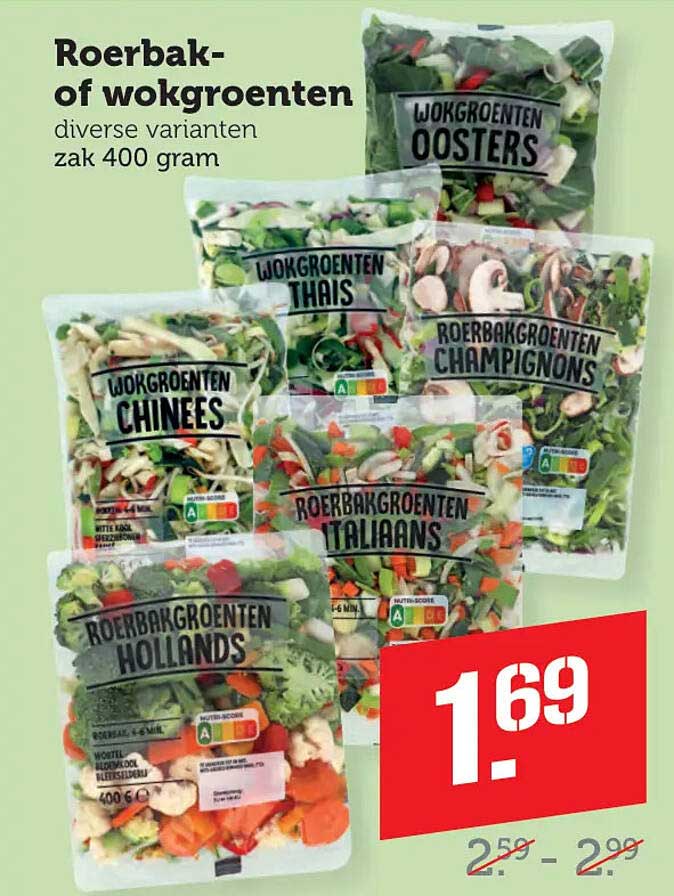 Roerbak- of wokgroenten diverse varianten zak 400 gram