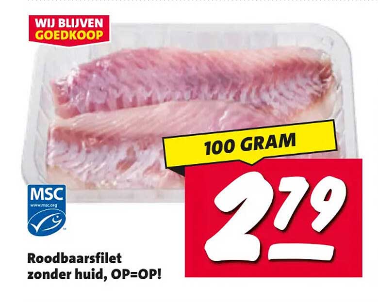 Roodbaarsfilet zonder huid, OP=OP! 100 GRAM