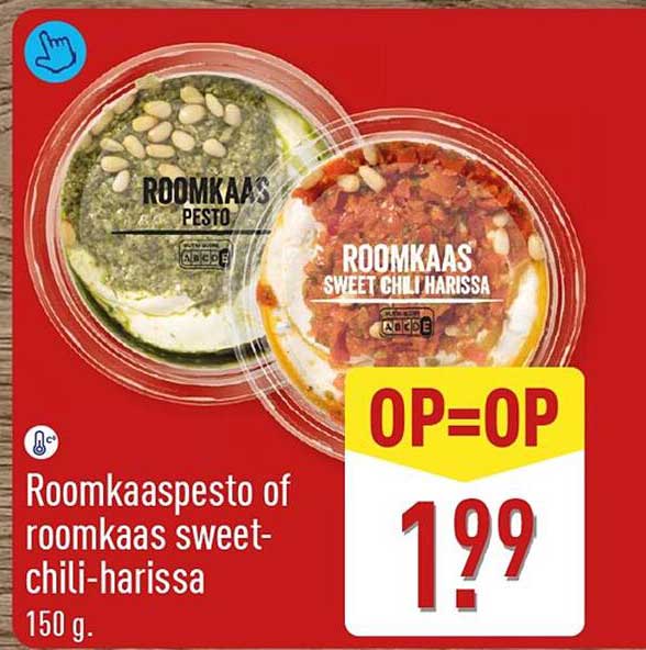 Roomkaaspesto of roomkaas sweet-chili-harissa 150 g. OP=OP