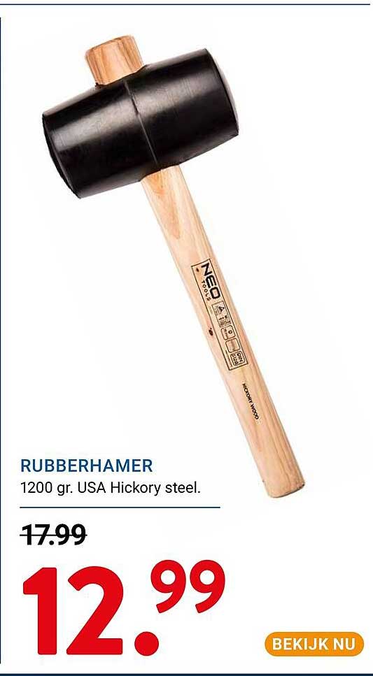 RUBBERHAMER 1200 gr. USA Hickory steel.