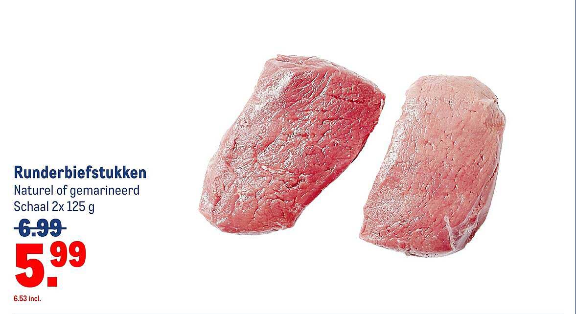 Runderbiefstukken Naturel of gemarineerd Schaal 2x 125 g