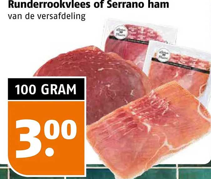 Runderrookvlees of Serrano ham van de versafdeling