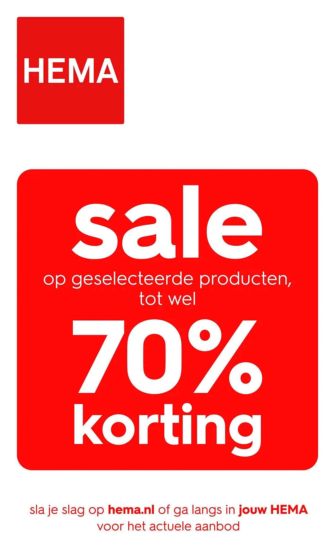 sale op geselecteerde producten, tot wel 70% korting
